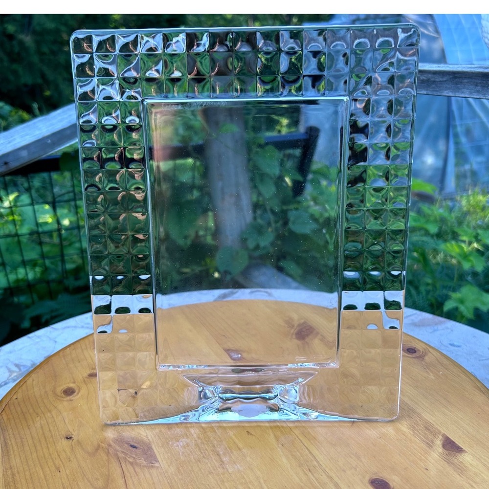 Vintage Picture Frame Large Clear Waffle Cut Glass Postmodern Crystal Clear Ind.